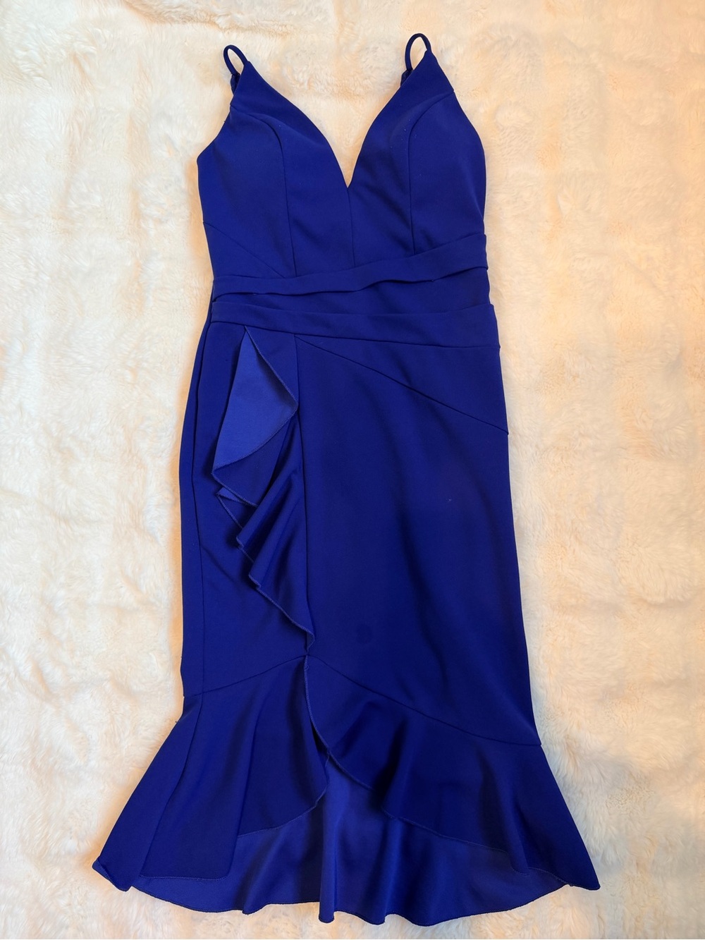 Honey and Rosie Cobalt Blue V-Neck Ruffled Midi Dress